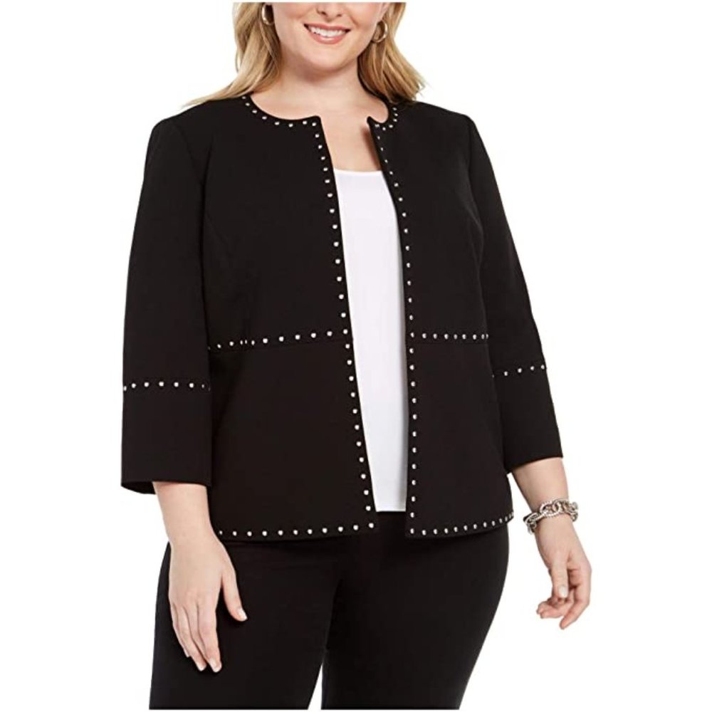 Kasper Womens 1X Black Embellished Blazer